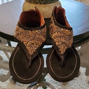 Suede Beaded Sandals
